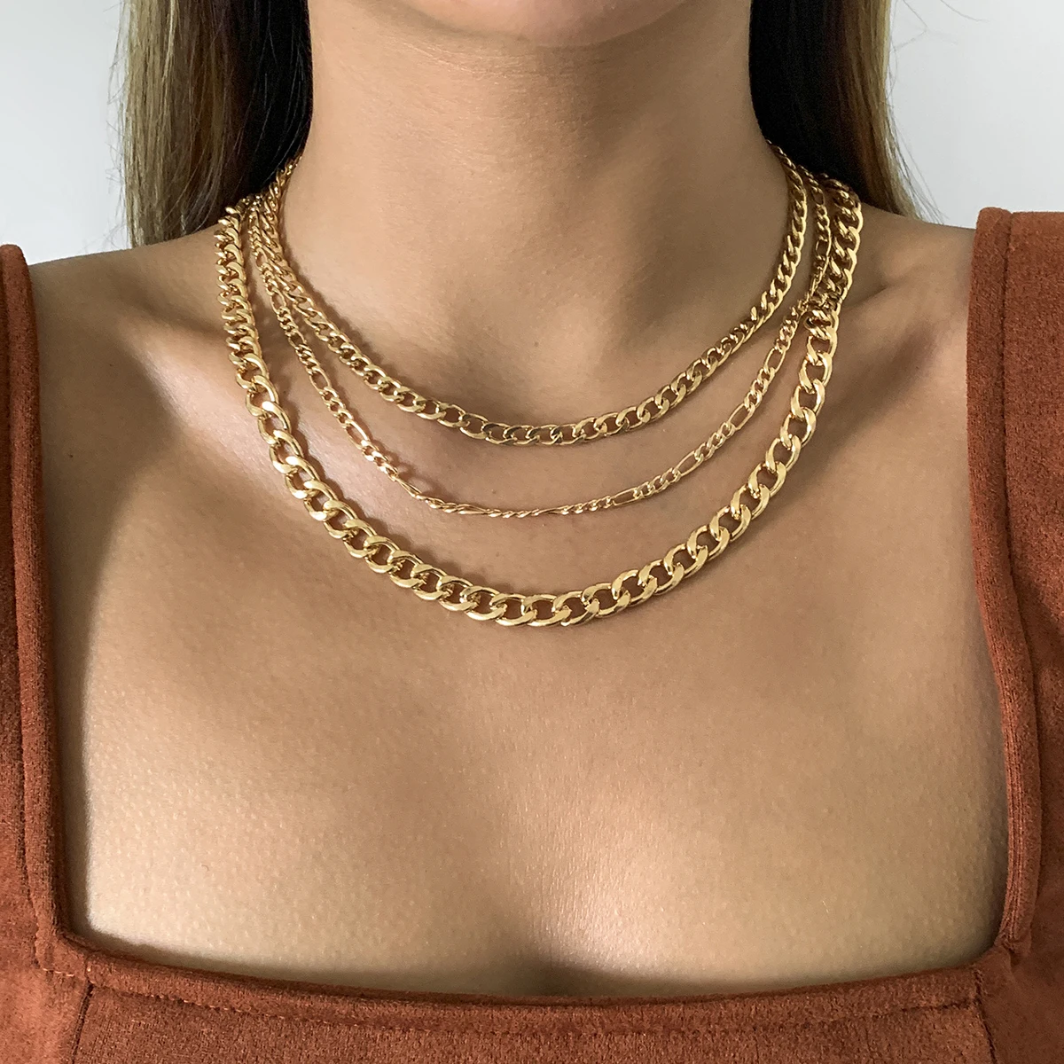 

Gothic Multi Layer Minimalism Gold Color Iron Basic Statement Short Collar Clavicle Chain Choker Necklace For Women Punk Jewelry