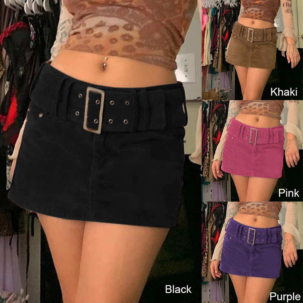 Винтажная Сексуальная Вельветовая юбка Y2K Черная Женская Элегантная Модная