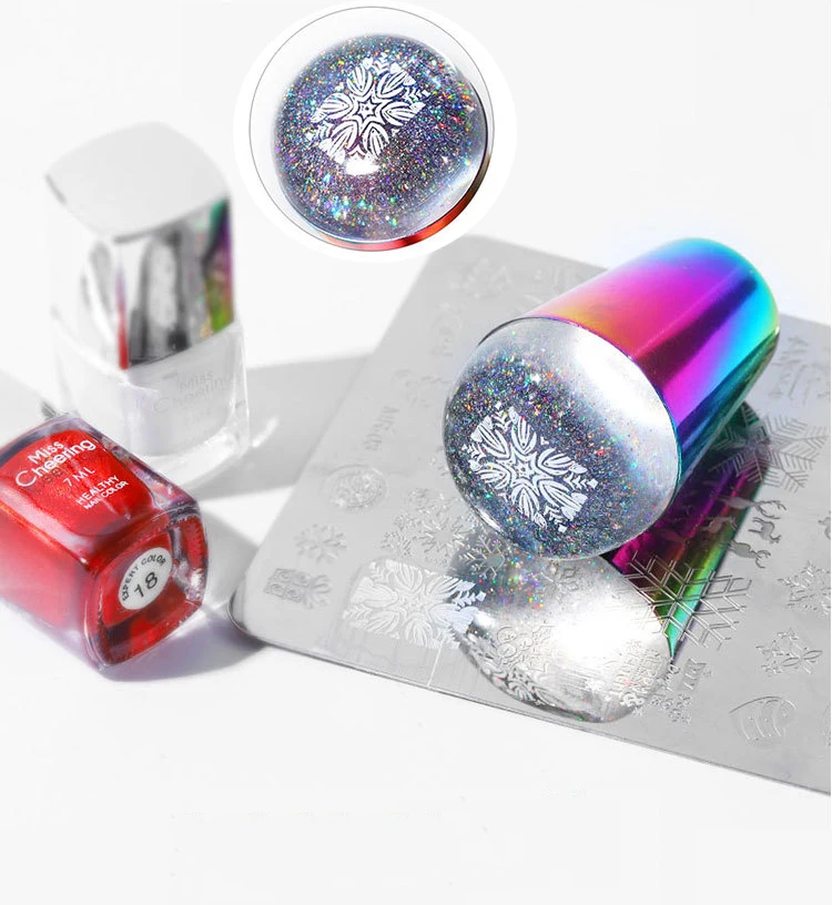 

Stamper French Easy Jelly Silicone Head Holographic 4*5.5*2.5cm Polychrom Handle With Scraper Print DIY Nail Stamping Stamper 3D