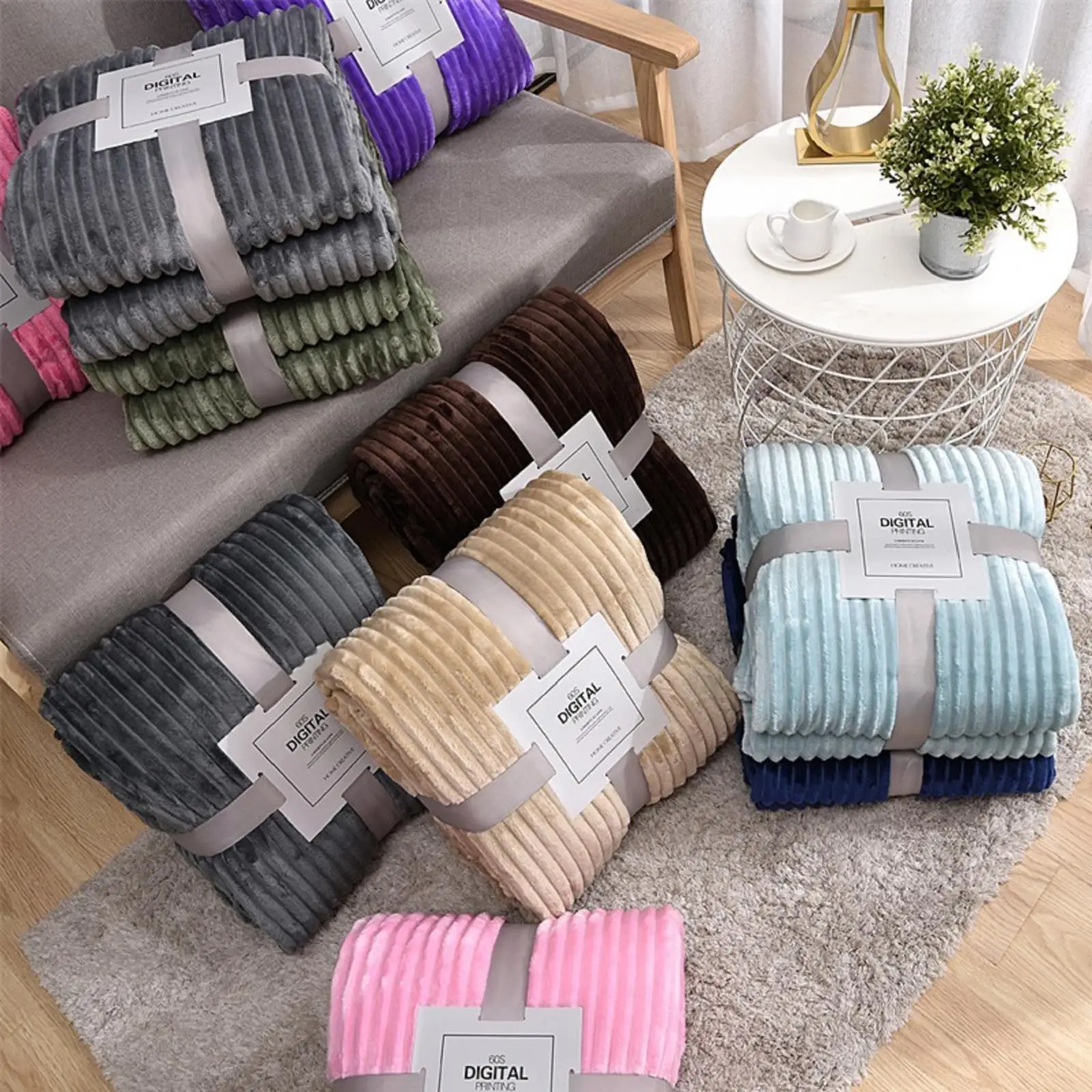 

Flannel Blanket Soft Warm Thick Throw for Indoor Home Office Solid Bedding Gift