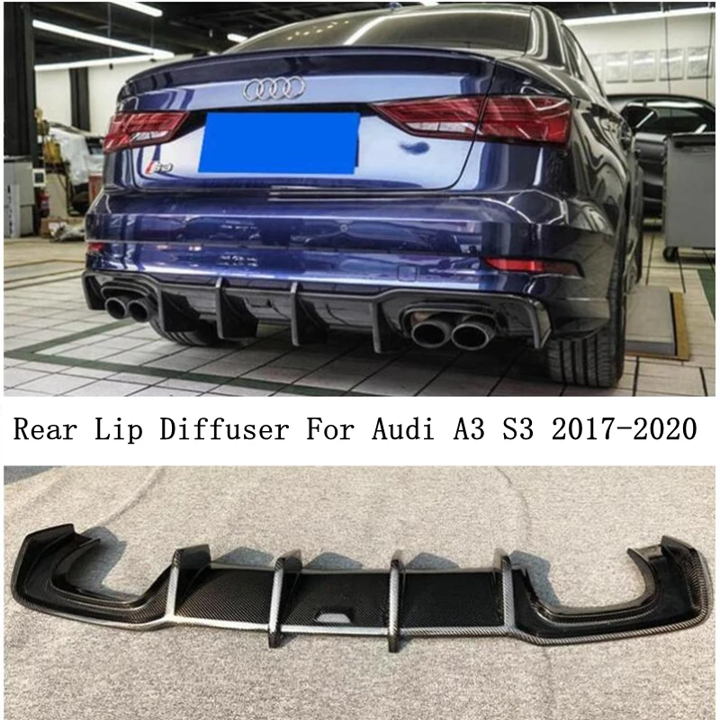 

For Audi A3 S3 S Line 2017 2018 2019 2020 Real Carbon Fiber Rear Lip Diffuser Spoiler High Quality Bumper Auto Accessories