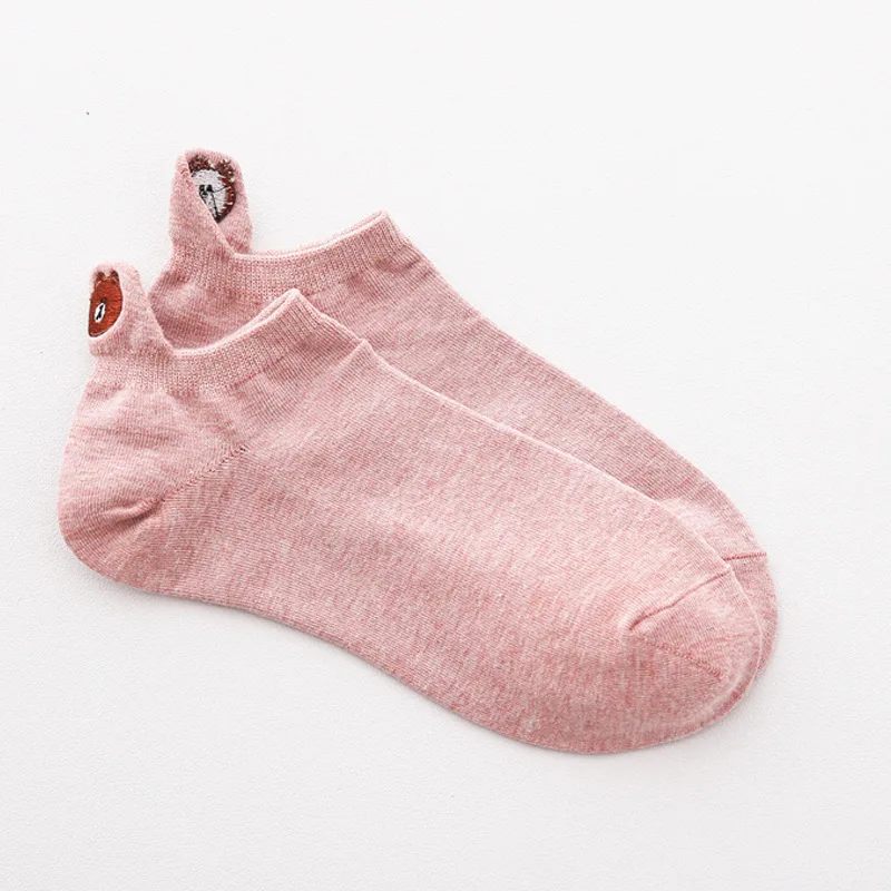 Женские носки Kawaii с вышивкой забавные счастливые модные розовые до щиколотки