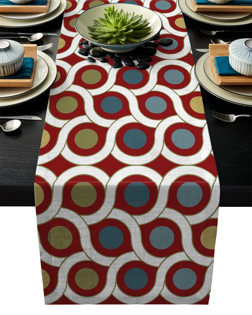 Геометрический горошек красный рустикальный настольный бегун домашний декор