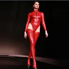 Горячие сексуальные размера плюс латексные чулки Косплей Панк Хип-поп Джаз масло черные чулки мото Байкер клуб сценическая одежда Черный Красный Синий W15