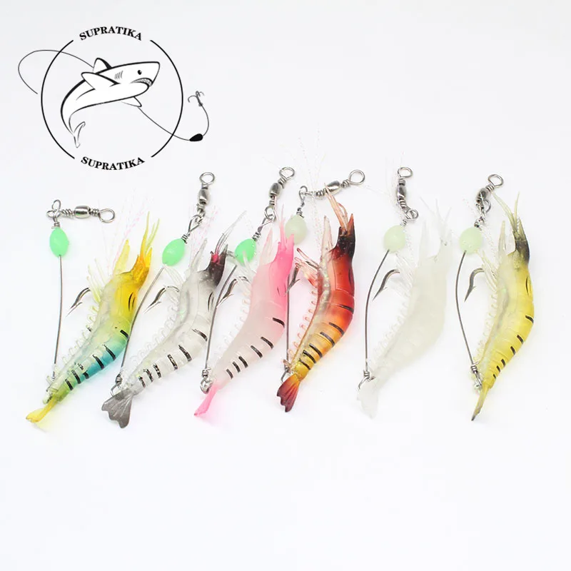 

6 шт./лот 9,5 см/6,5 г Световой Креветки мягкие приманки искусственных приманок для рыбалки в море с длинным ячеистая сеть нержавеющей стали пов...