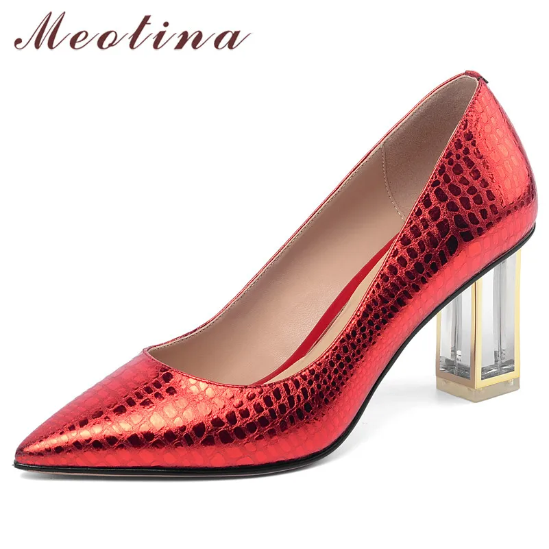 

Meotina/женские туфли-лодочки на высоком каблуке; свадебные туфли из натуральной кожи на высоком толстом каблуке; туфли с острым носком из коро...