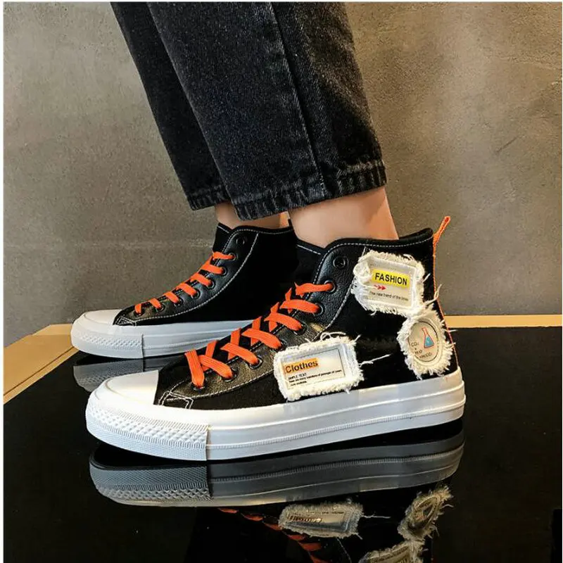 Высокие холщовые туфли на плоской подошве для студентов Брендовые мужские