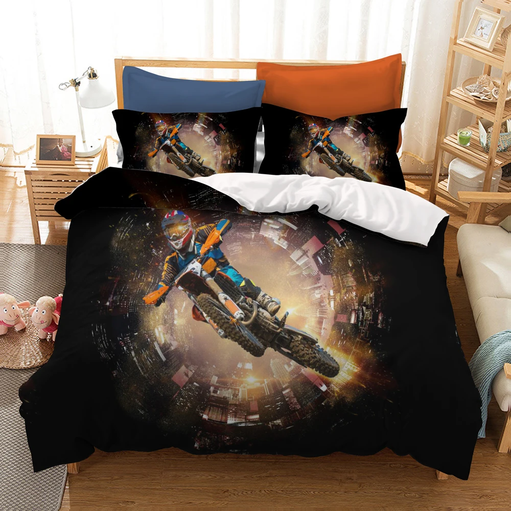 

3D Motorcycle Motocross Duvet Cover Set Racing Bedding Set Dirt Bike Xtreme Sports Quilt Cover Microfiber Men Teens Boys Kids