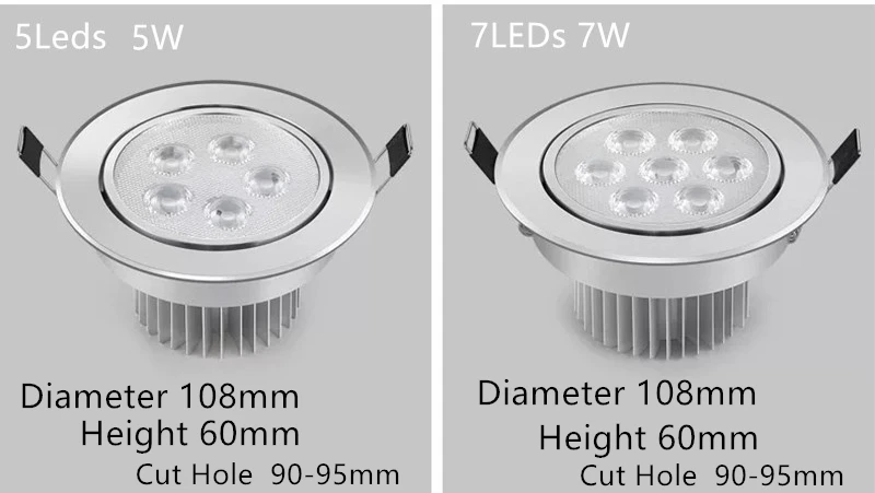 LED Downlight Dimmable 3W 4W 5W 7W Cut Hole 75mm,90mm,Warm White/Nature White/ Cold White Recessed Led Spot Light Ceiling Lamp
