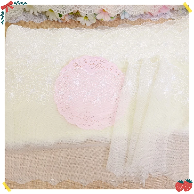 

30Yards Milk Yellow Flower Embroidery High Quality Lace Trim For Bra Underwear Garments Wedding Decoration 20cm Width