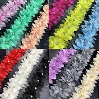 1 yard colorful pearl diamond 3d flower embroidered lace trim ribbon fabric sewing craft for costume wedding dress decoration