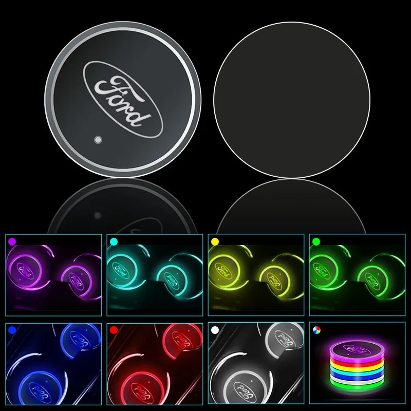 2x зарядка через USB светодиодный автомобильный подстаканник коврик Воды Coaster аксессуары для автомобиля Ford