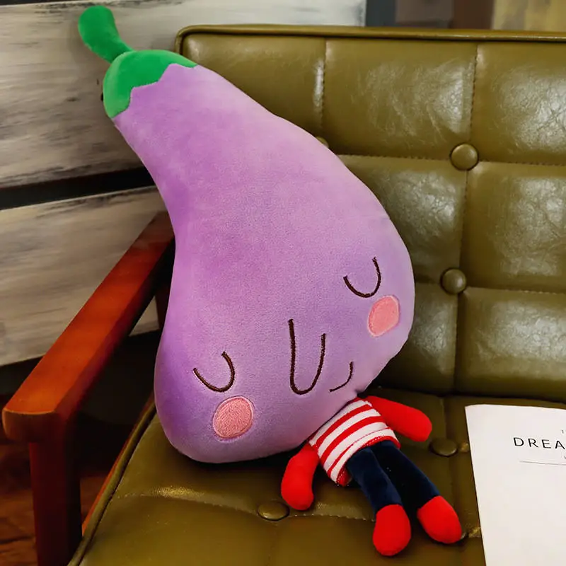 eggplant 1 шт. мультфильм улыбка фрукты подушки в виде овощей мультфильм морковь брокколи помидор теплая подушка с отверстиями для рук мягкие игрушки для детей подарок - Цвет: eggplant