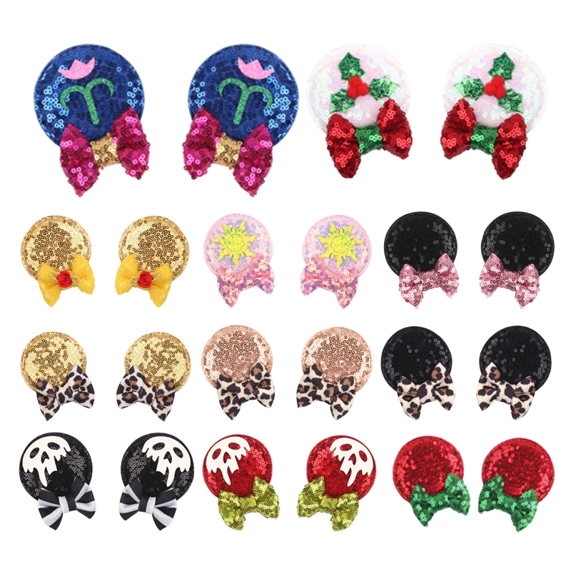 

Glitter Hair Bows Hairgrips 1 pair 3" Minnie Ears Sequin Bow Hair Clips For Kids Girls Christmas Party Hair Accessories