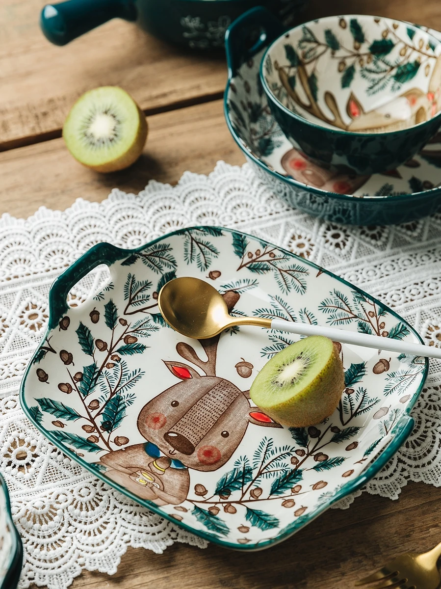 

Japanese cute cartoon creative personality dishes tableware ceramic rice bowl soup noodle bowl plate household salad bowl set