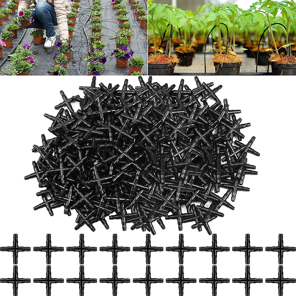 

20/50 PCS 1/4 Inch Barbed 4 Way Cross Connector Fit 4mm/7mm Tube for Garden Greenhouse Micro Irrigation Pipe Accessories