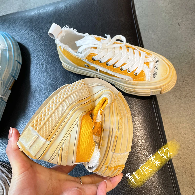 

2021 Thick Soled Dad Shoes Women's Blue Yellow Inner Increase Casual Shoes Spring New Trend Women's Shoes Versatile Canvas Shoes