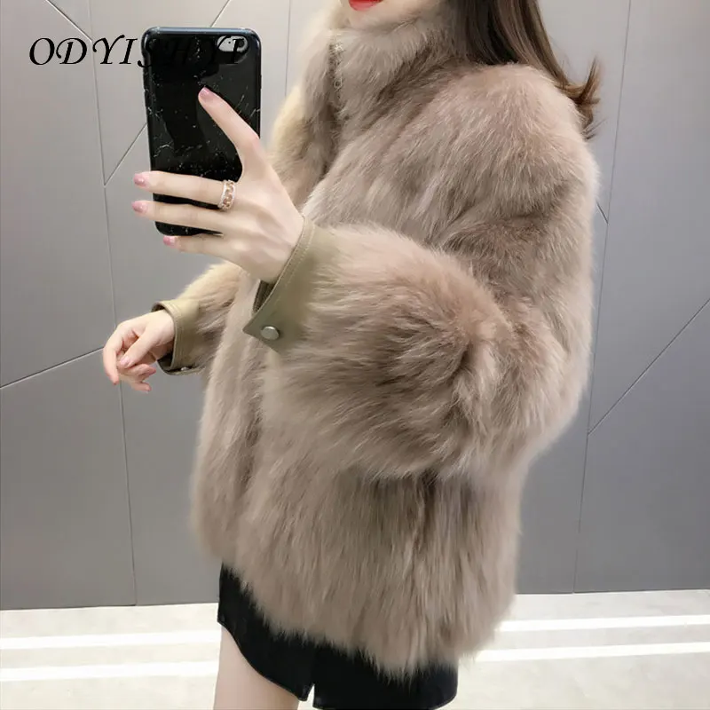 

Faux Fox Fur Coats Winter Women Parka 2020 Fashion Ladies Furry Short Fourrure Femme Plus Size Loose Warm Jacket Female DH472