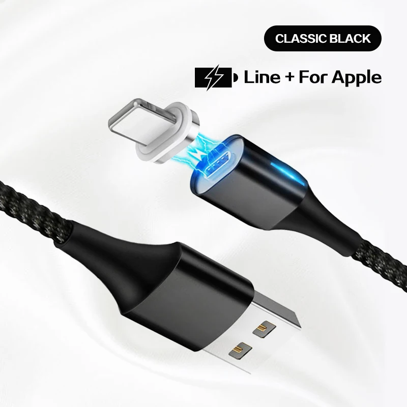 Black For iPhone Магнитный кабель 3A для быстрой зарядки, кабель Micro USB type C для Android iPhone X XS MAX XR, магнитный usb-кабель для зарядки, нейлоновый шнур для передачи данных - Цвет: Black For iPhone