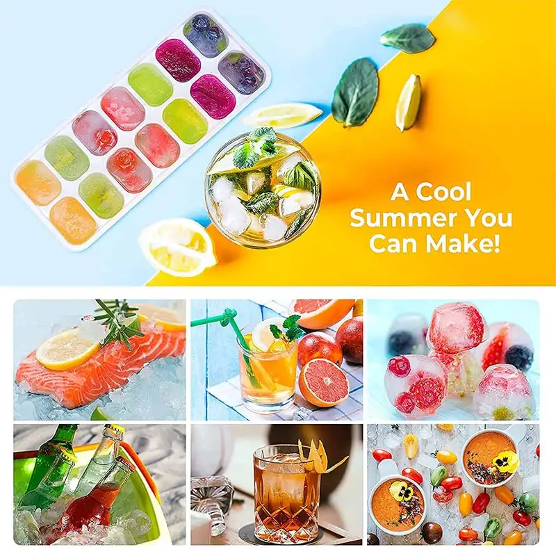 

4 Pack Ice Cube Trays with No-Spill Removable Lid BPA Free Moulds Easy-Release Silicone and Flexible 56-Ice Trays