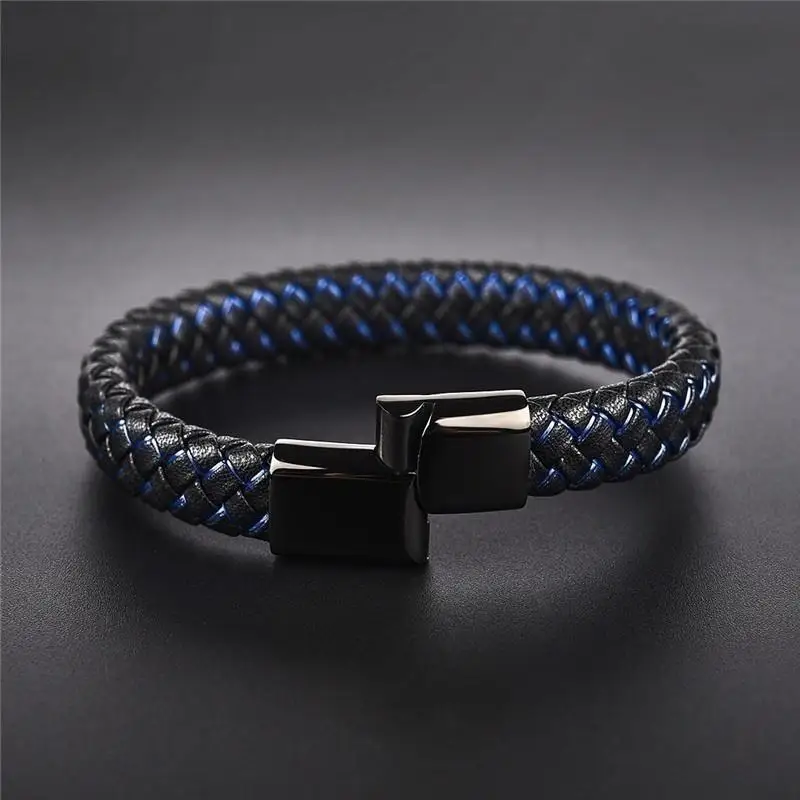 

Black Leather Bracelet for Men Classic Metal Magnetic Clasp Bracelet Male Jewelry Beautiful Gift
