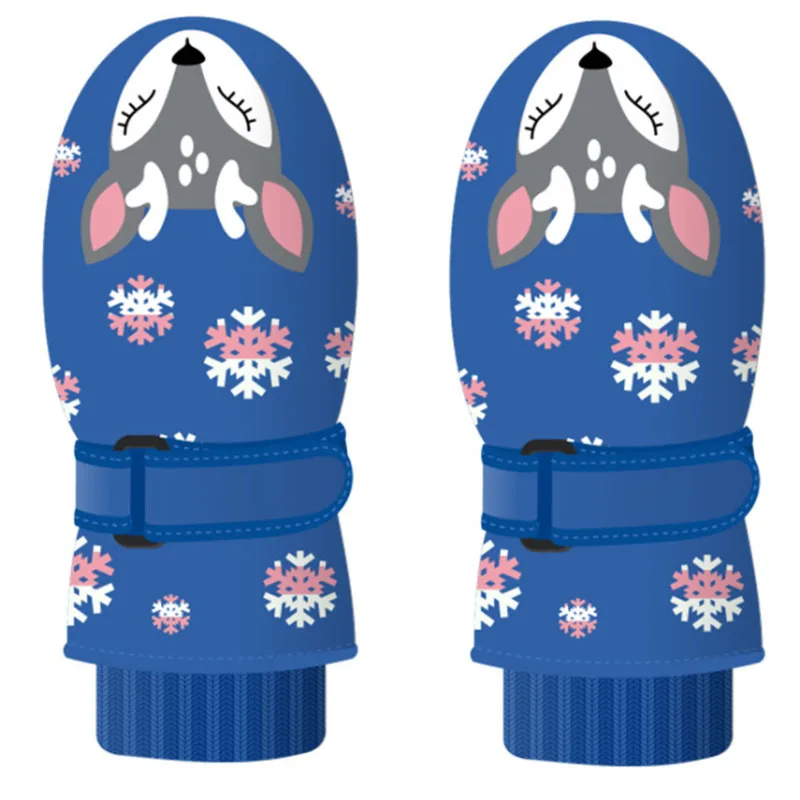 

Blue Children's Ski Gloves, Winter Outdoor Waterproof Drawstring Double Layer Plus Velvet Gloves