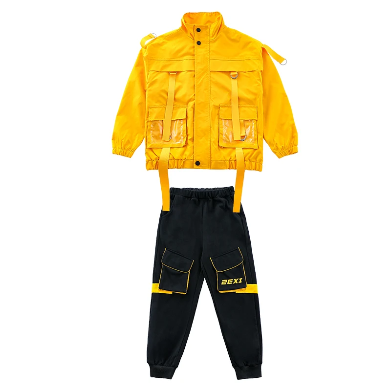 

2021 Children Hip Hop Clothing Long Sleeve Suit Overalls Jacket Black Hip Hop Pants For Girls Jazz Ballroom Dancing Clothes