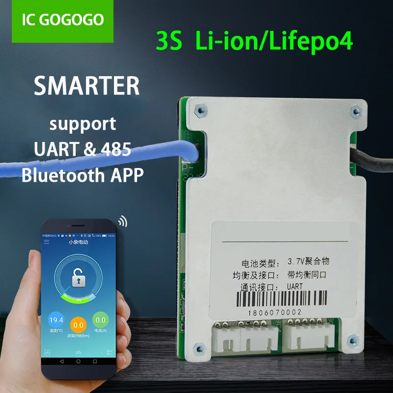 Smart BMS 3S литиевая батарея Защитная плата коммуникационная плата интерфейса UART Bluetooth APP Phone Monitor Li-Ion 12 В 60A 80A баланс для JBD