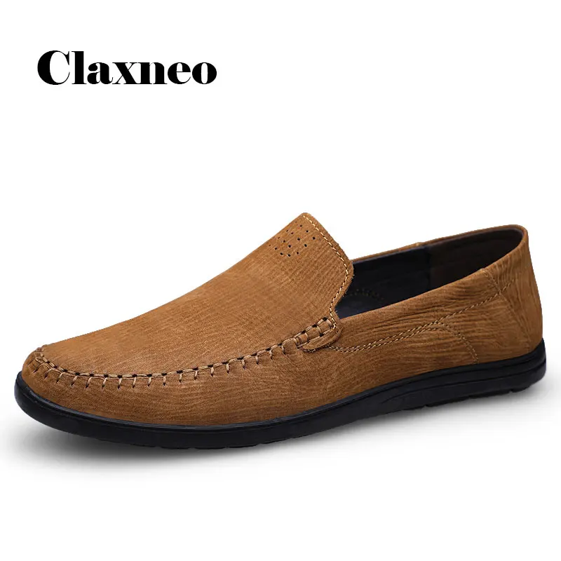 Мокасины мужские из натуральной кожи дышащие мягкие туфли-лодочки без застежки