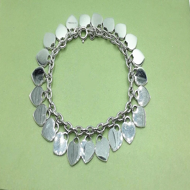 Женский браслет из серебра 100% пробы с мульти сердцем|Гибкие и жесткие браслеты| |