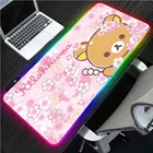 Коврик для мыши Sakura Flower Bear RGB, милый коврик для мышки с аниме, светодиодный геймерский игровой аксессуар, украшение для ПК, коврик для мыши для ноутбука, розовый коврик с медведем Gloway