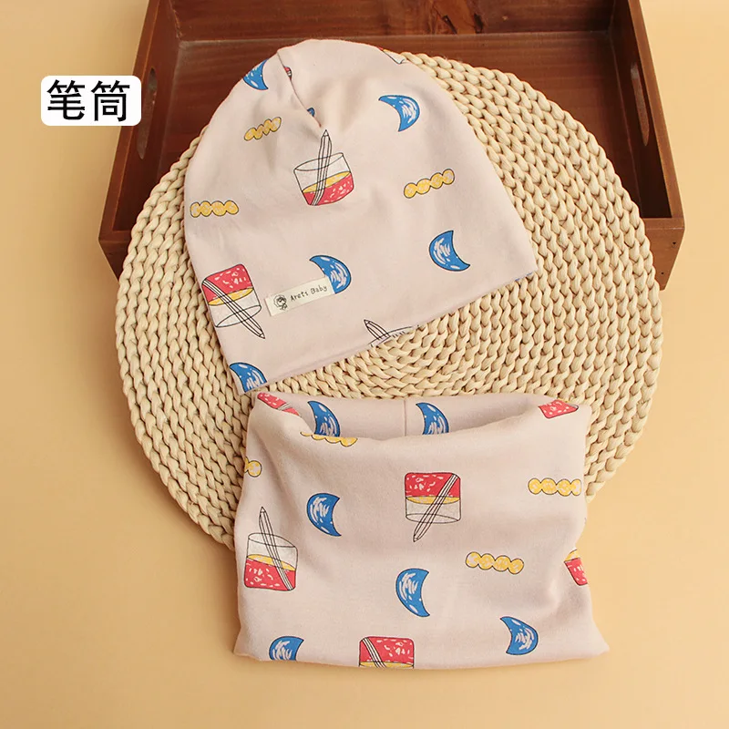 Детская шапочка с принтом шарф комплект из двух предметов костюмы воротником и