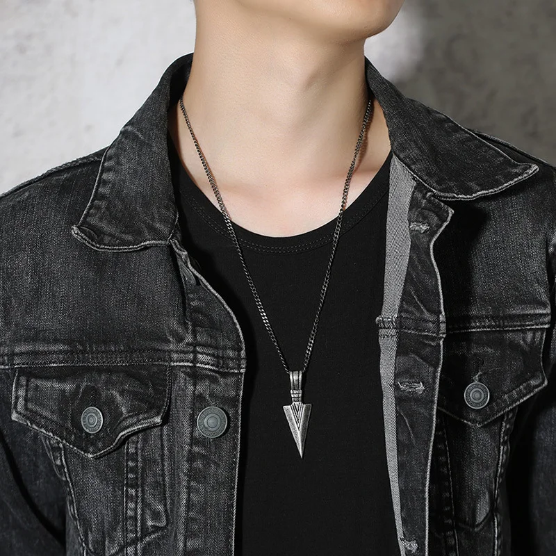 Vnox Mens Cool Vintage Arrow Pendant Necklace Multi-Color Stainless Steel Male Rock Punk Gifts Jewelry