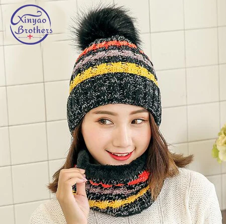 Шапка и шарф женские зимние вязаные разноцветные теплые 2019 | Аксессуары для