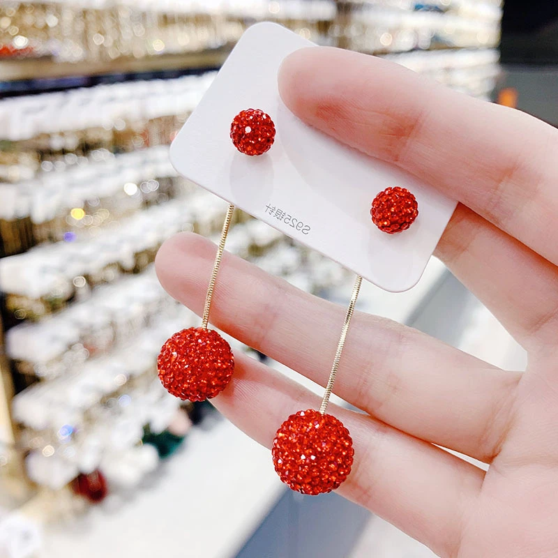 

2021 New Red Zircon Gemstone Earrings for Women Gold Geometric Round Drop Dangle Earrings Wedding Fashion Female Jewelry Gift