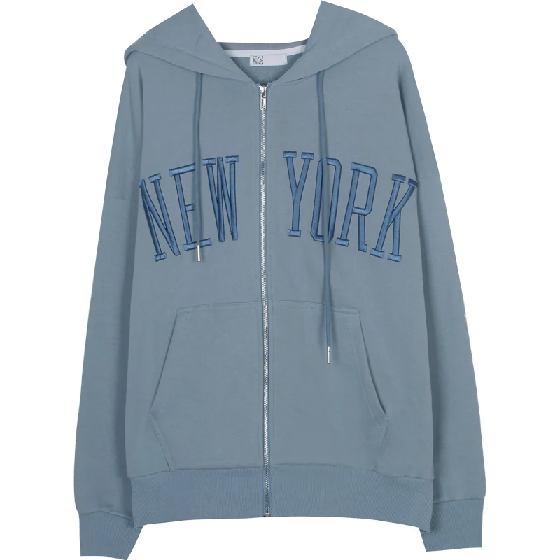

Sweatshirts Hoodies Women Sweatshirt Winter Coat Loose Casual Streetwear Teens Girls Haze Blue Vintage Letters Embroid Brand