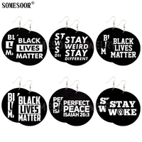 somesoor mixed 6 package wholesale slogan stay wake black lives matter double sides printing round pendants earrings for women