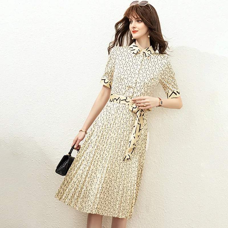 

Europe and the United States 2021 summer new floral lapel lady elegant A-word dress