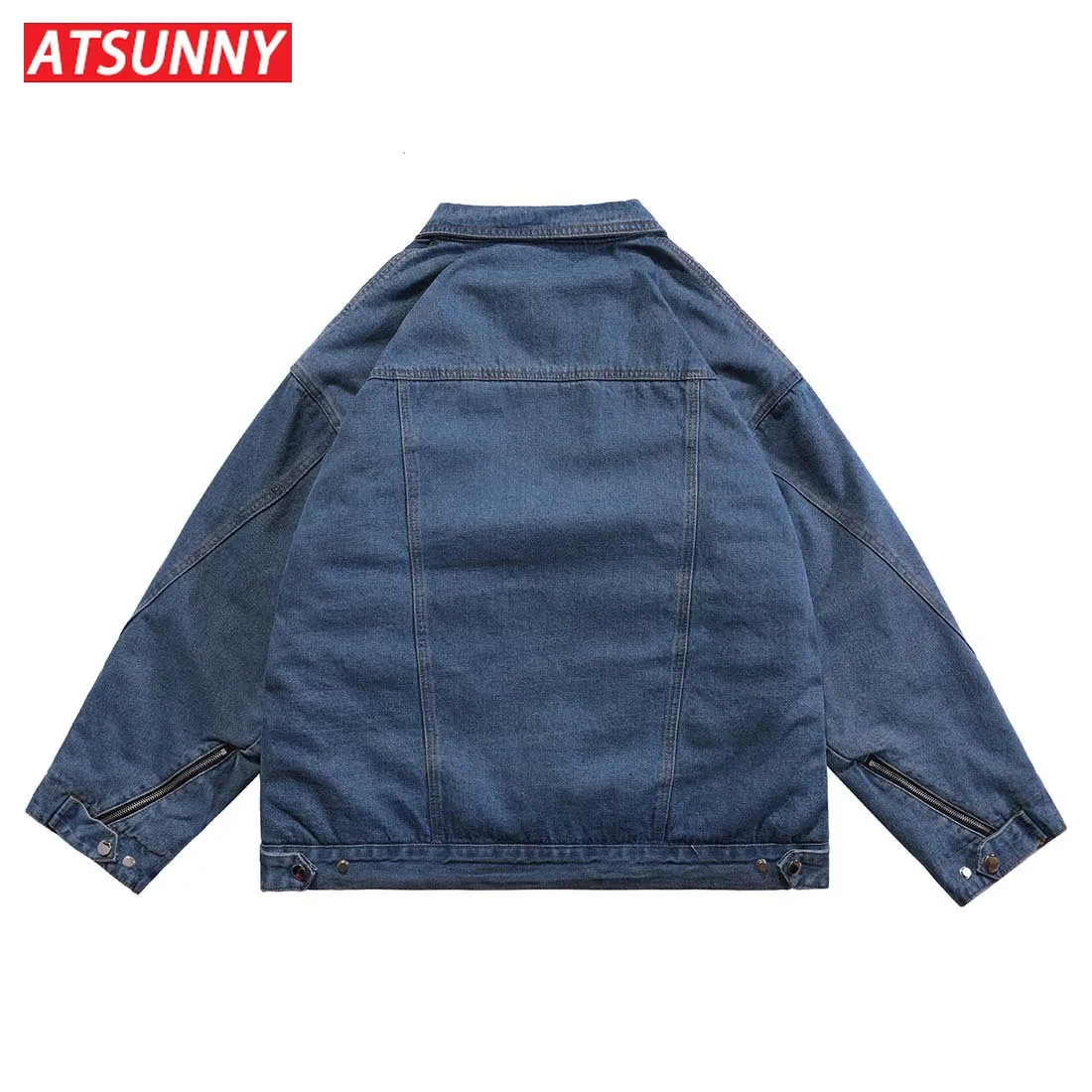 ATSUNNY Hip Hop Mens Jeans Jackets Fashion Hooded Denim Coats Harajuku Style Man Autumn and Winter Retro Clothes Streetwear