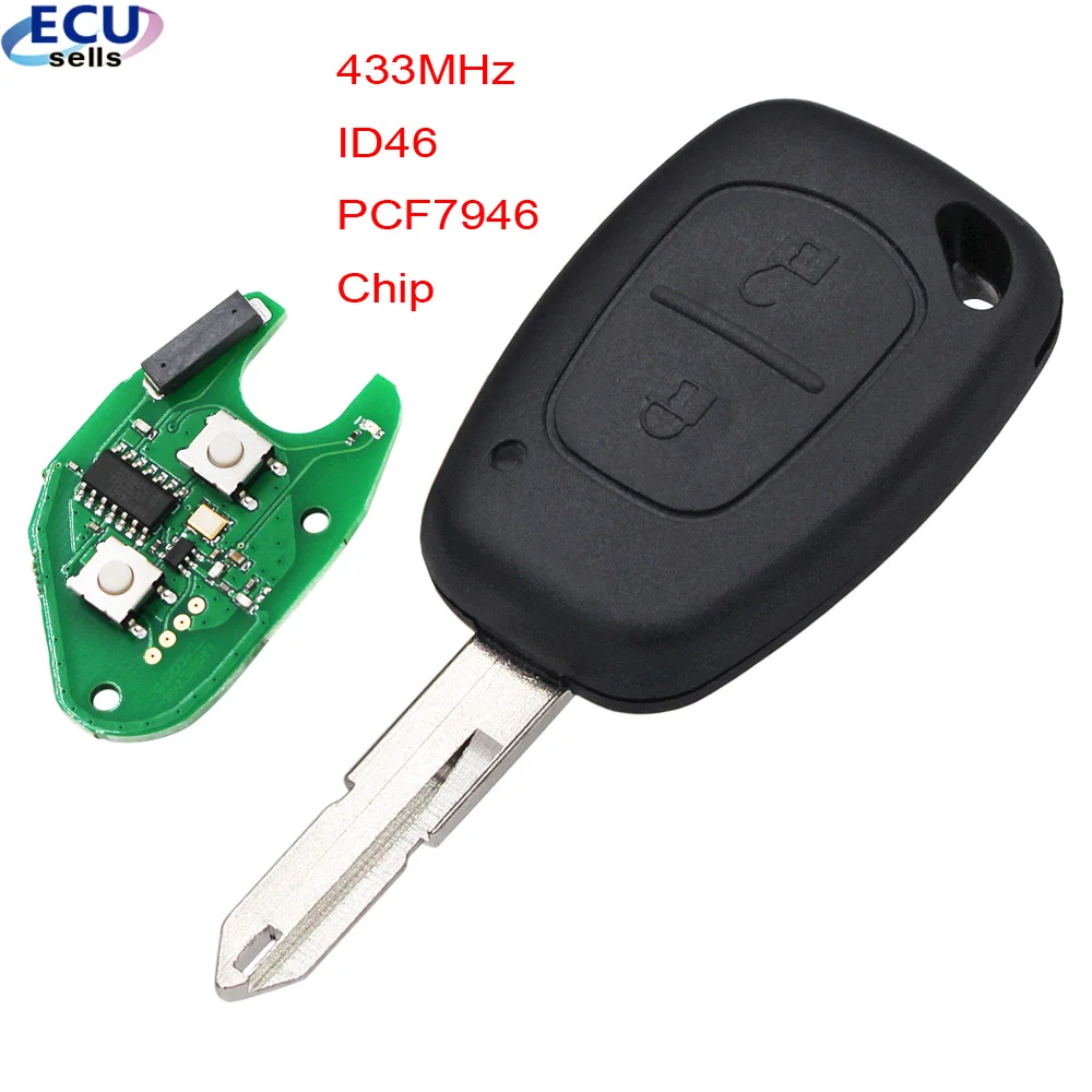 Дистанционный Автомобильный ключ для Renault Trafic Master Vivaro Movano Kangoo 433MHz ID46 PCF7946 Chip Uncut NE72