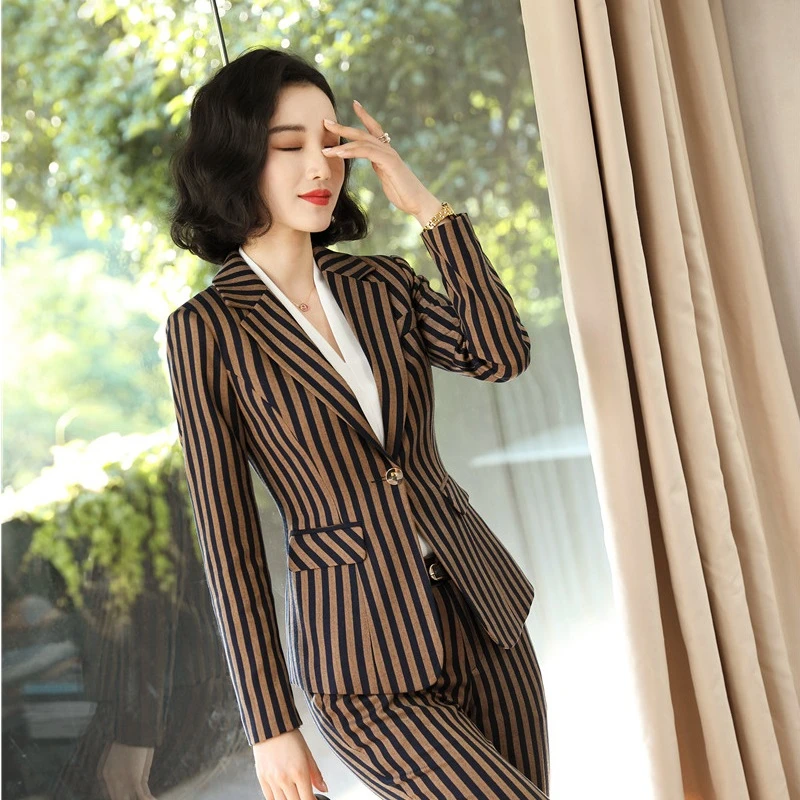 Модные полосатые женские деловые блейзеры куртки пальто формальные форменные