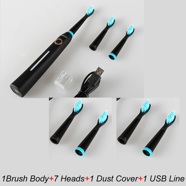 black with 4pcs 899 SEAGO Sonic электрическая зубная щетка с зарядкой от USB для взрослых, 5 сменных головок в подарок, черная зубная щетка с таймером быстрого запуска - Цвет: black with 4pcs 899