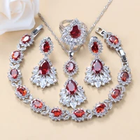 dubai wedding necklace and earrings fine jewelry sets with red garnet bridal zircon costume bracelet and ring women sets