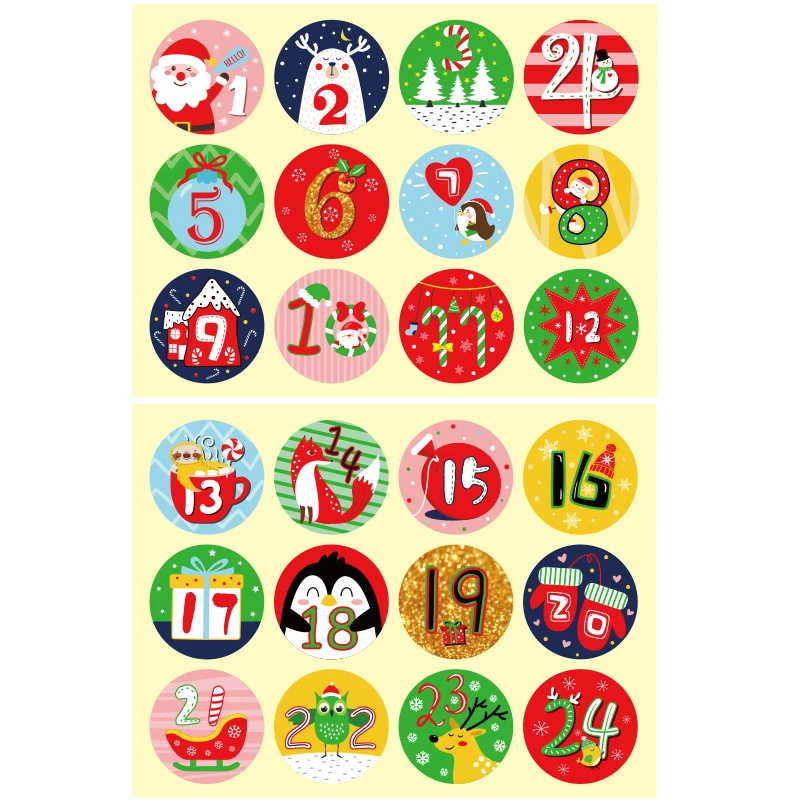 

96pcs Advent Calendar Number Stickers Santa Claus Deer Merry Christmas Gift Sealing Labels DIY Scrapbooking Stationery Sticker