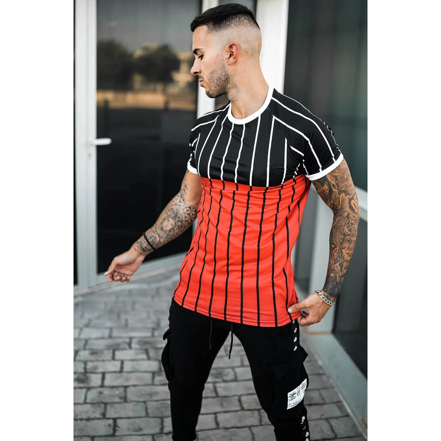 Мужская футболка с коротким рукавом и 3D-принтом в полоску