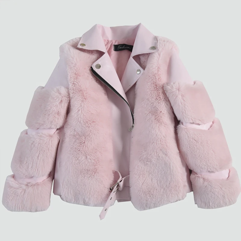 Куртка из искусственного меха для девочек детская осенне-зимняя кожаная куртка с