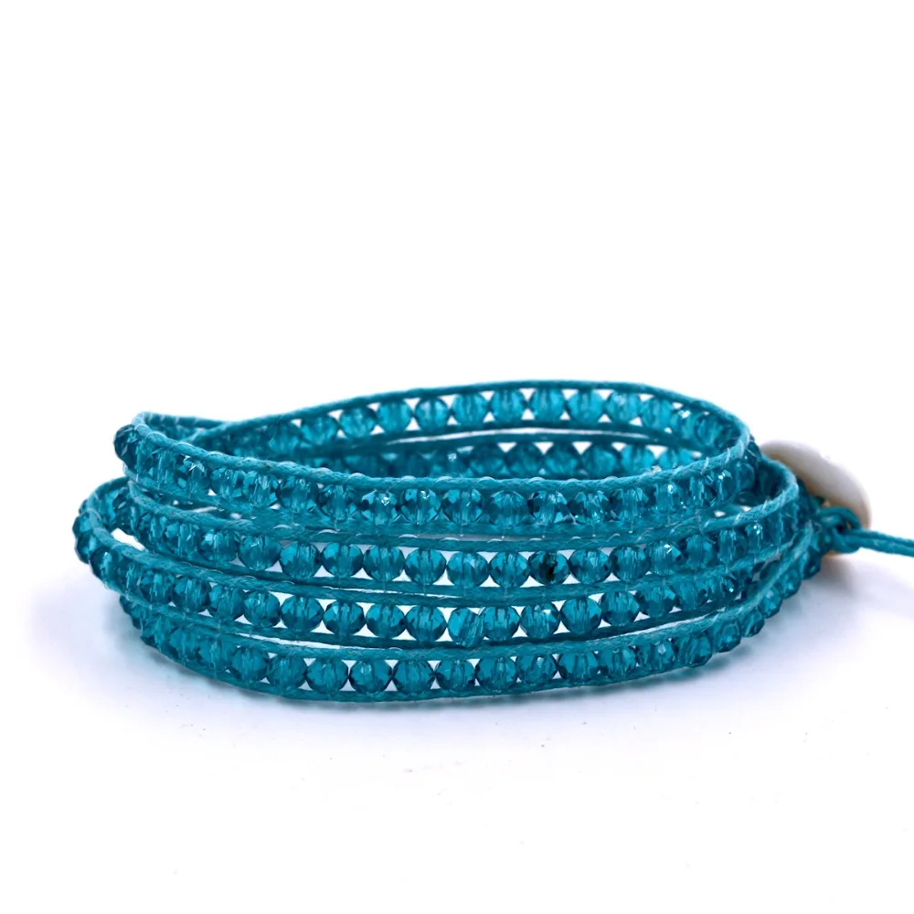 4 мм озеро синий кристалл обертывание браслет на кожаный с подвесками ручная