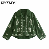 kpytomoa women 2021 fashion floral embroidery loose linen blouses vintage long sleeve button up female shirts blusas chic tops