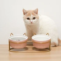 ceramic cat double bowl tall pet bowls cute automatic drinking protect cervical spine food feeer gatos accesorios pets mascotas