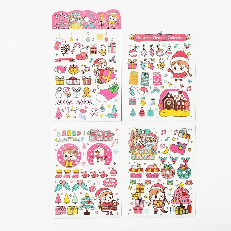 

4 Sheets /Pack Pink Style Christmas Girls Paper Sticker Hand Account Notebook Phone Decoration